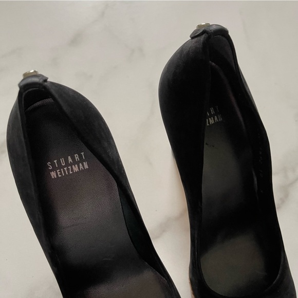 Stuart Weitzman Cork Platform Peep Toe Heel Pump Nubuck Black Leather Size 10 M - Picture 3 of 9